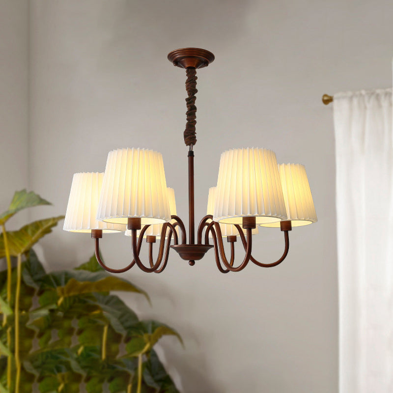 Traditional Rustic Branch Curved Rod Candelabra Cylinder Fabric Shade Iron Frame 3/6/8/10 Light Chandelier for Living Room BulbSquare