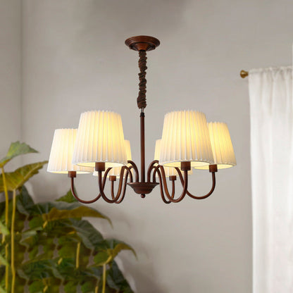 Traditional Rustic Branch Curved Rod Candelabra Cylinder Fabric Shade Iron Frame 3/6/8/10 Light Chandelier for Living Room