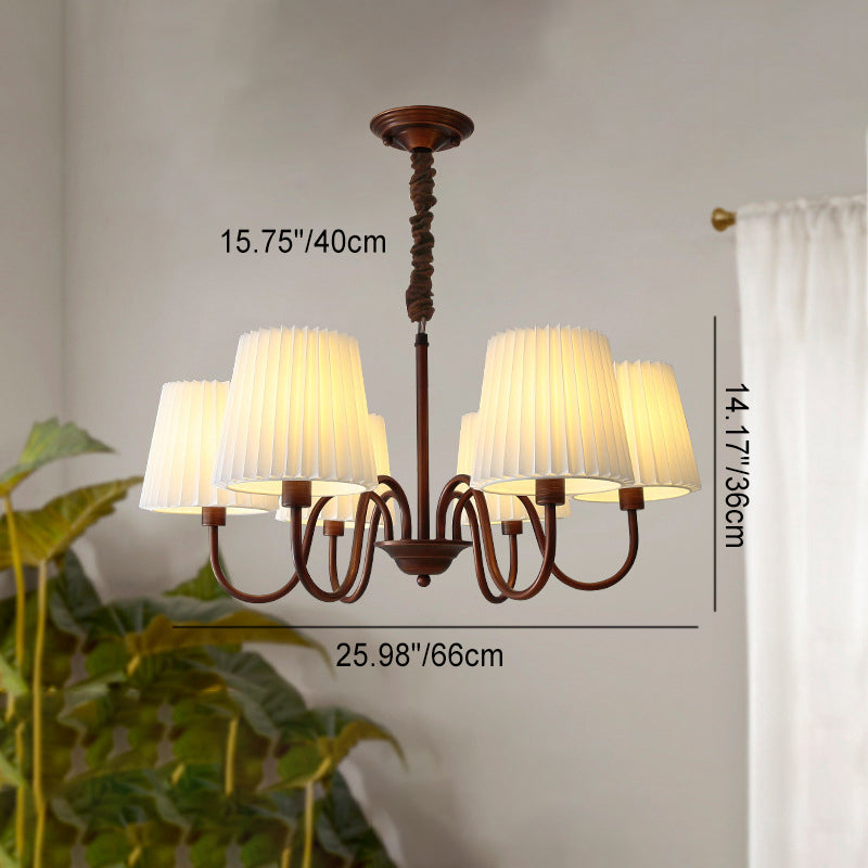 Traditional Rustic Branch Curved Rod Candelabra Cylinder Fabric Shade Iron Frame 3/6/8/10 Light Chandelier for Living Room