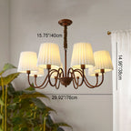 Traditional Rustic Branch Curved Rod Candelabra Cylinder Fabric Shade Iron Frame 3/6/8/10 Light Chandelier for Living Room BulbSquare