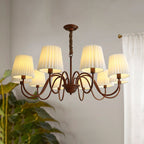 Traditional Rustic Branch Curved Rod Candelabra Cylinder Fabric Shade Iron Frame 3/6/8/10 Light Chandelier for Living Room BulbSquare