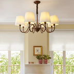 Traditional Rustic Branch Curved Rod Candelabra Cylinder Fabric Shade Iron Frame 3/6/8/10 Light Chandelier for Living Room BulbSquare