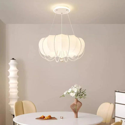 Modern Minimalist Round Cloud Shape Faux Pearl Chain Iron PE Shade LED Pendant Light For Bedroom