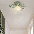 Traditional French Bellflower Leaf Iron Ceramic Glass Shade 1-light Semi-flush Mount Ceiling Light for Living Room BulbSquare
