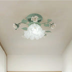 Traditional French Bellflower Leaf Iron Ceramic Glass Shade 1-light Semi-flush Mount Ceiling Light for Living Room BulbSquare