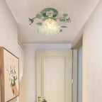 Traditional French Bellflower Leaf Iron Ceramic Glass Shade 1-light Semi-flush Mount Ceiling Light for Living Room BulbSquare