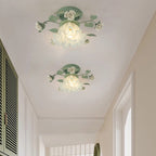 Traditional French Bellflower Leaf Iron Ceramic Glass Shade 1-light Semi-flush Mount Ceiling Light for Living Room BulbSquare