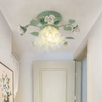 Traditional French Bellflower Leaf Iron Ceramic Glass Shade 1-light Semi-flush Mount Ceiling Light for Living Room BulbSquare