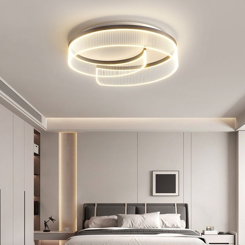 Modern Minimalist Round Metal Aluminum Stripe Acrylic LED Flush Mount Ceiling Light for Bedroom