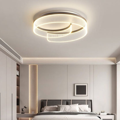 Modern Minimalist Round Metal Aluminum Stripe Acrylic LED Flush Mount Ceiling Light for Bedroom