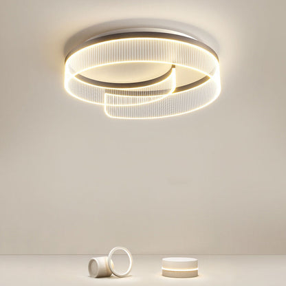 Modern Minimalist Round Metal Aluminum Stripe Acrylic LED Flush Mount Ceiling Light for Bedroom