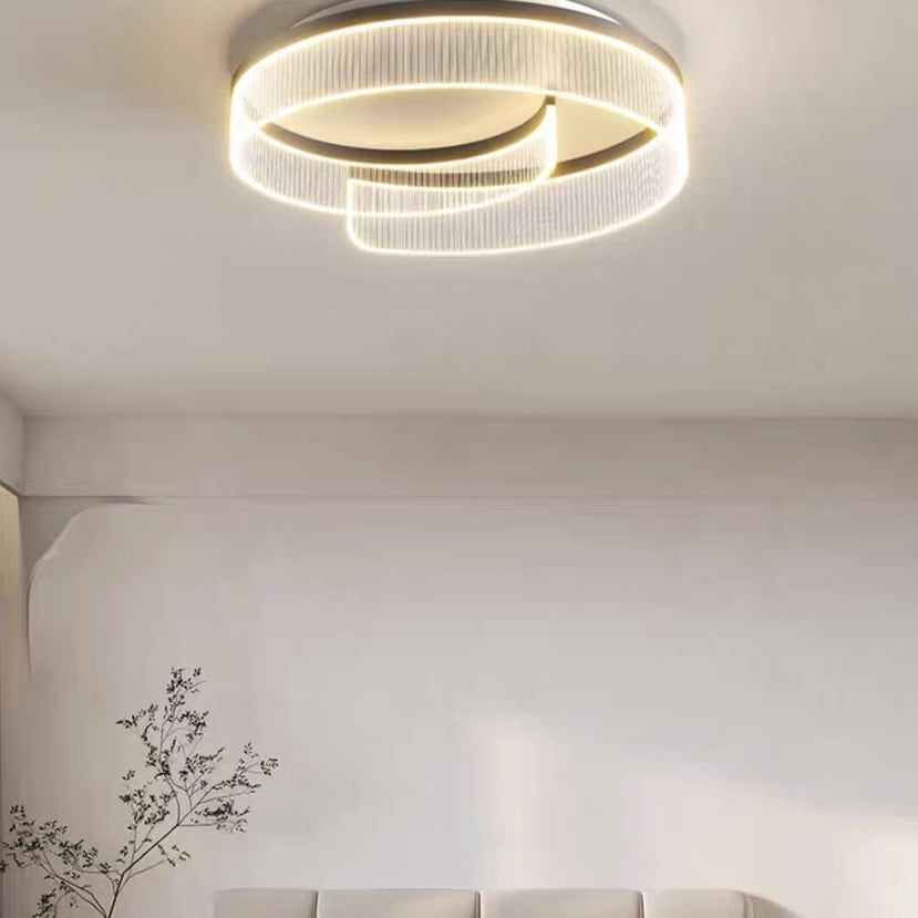 Modern Minimalist Round Metal Aluminum Stripe Acrylic LED Flush Mount Ceiling Light for Bedroom