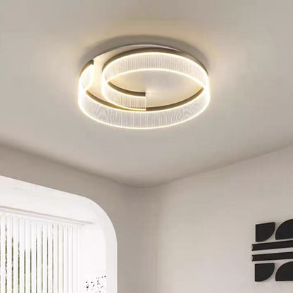 Modern Minimalist Round Metal Aluminum Stripe Acrylic LED Flush Mount Ceiling Light for Bedroom
