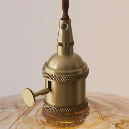 Traditional Vintage Round Wood Brass Glass Shade 1-Light Pendant Light For Living Room