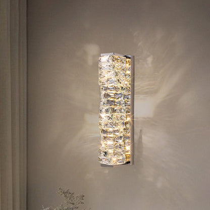 Contemporary Luxury Rectangular Irregular Crystal Column Stainless Steel LED Wall Sconce Lamp For Living Room
