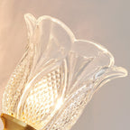 Contemporary Luxury Curved Pole Flower Cup Shape Copper Glass 1/2 Light Wall Sconce Lamp For Living Room
