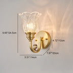 Contemporary Luxury Curved Pole Flower Cup Shape Copper Glass 1/2 Light Wall Sconce Lamp For Living Room