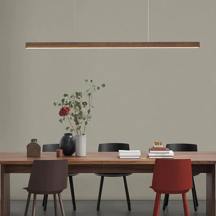Traditional Japanese Rectangular Bar Wood Aluminum Pc LED Island Light Chandelier for Dining Room Lumendat
