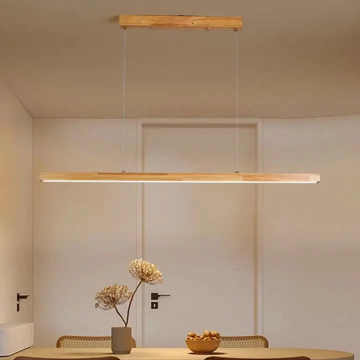 Traditional Japanese Rectangular Bar Wood Aluminum Pc LED Island Light Chandelier for Dining Room Lumendat