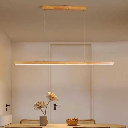 Traditional Japanese Rectangular Bar Wood Aluminum Pc LED Island Light Chandelier for Dining Room