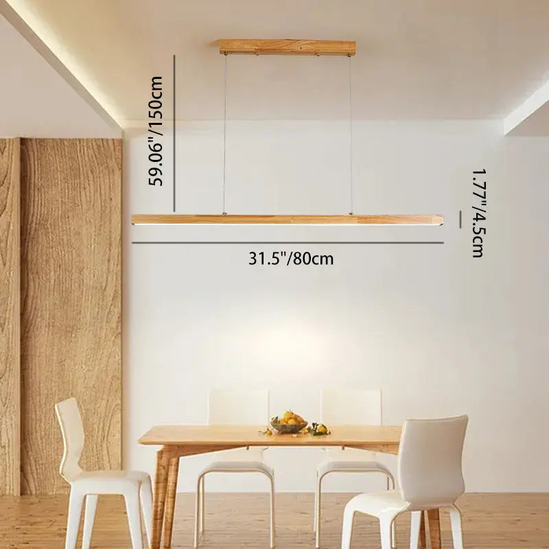 Traditional Japanese Rectangular Bar Wood Aluminum Pc LED Island Light Chandelier for Dining Room Lumendat