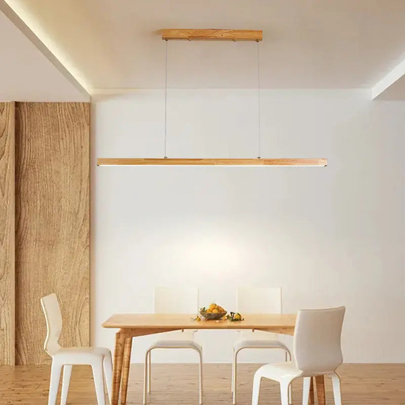 Traditional Japanese Rectangular Bar Wood Aluminum Pc LED Island Light Chandelier for Dining Room Lumendat