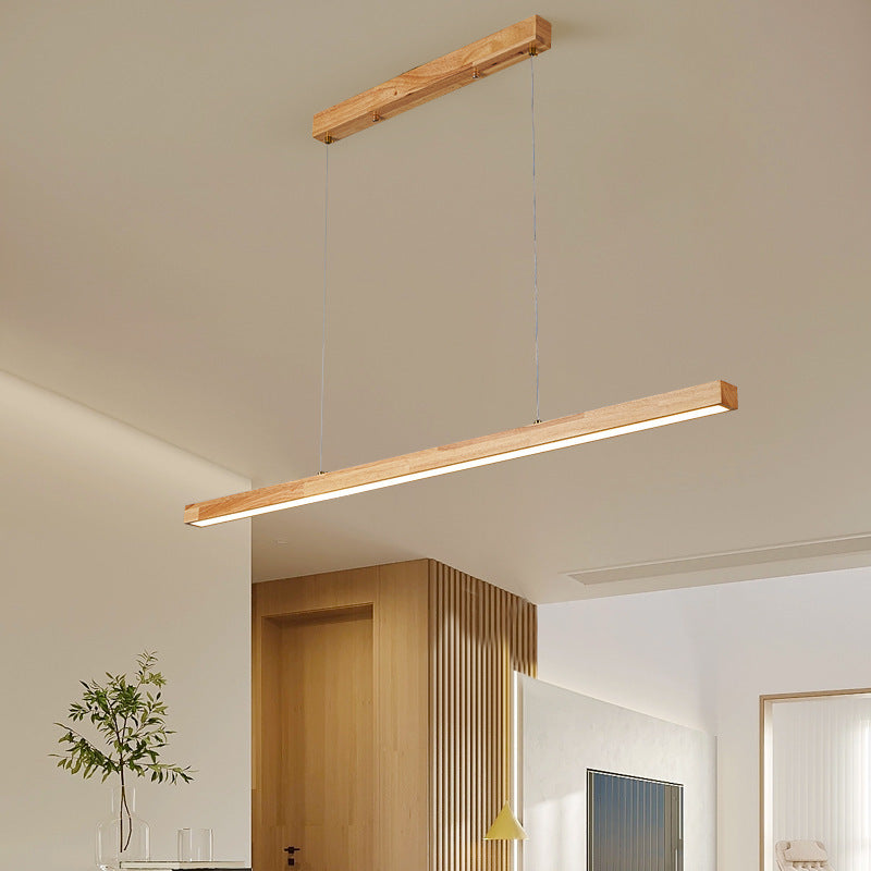 Traditional Japanese Rectangular Bar Wood Aluminum Pc LED Island Light Chandelier for Dining Room