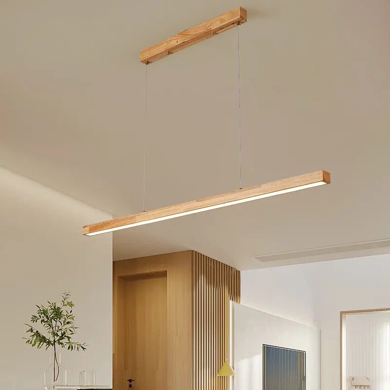Traditional Japanese Rectangular Bar Wood Aluminum Pc LED Island Light Chandelier for Dining Room Lumendat