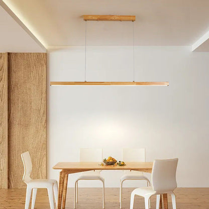 Traditional Japanese Rectangular Bar Wood Aluminum Pc LED Island Light Chandelier for Dining Room