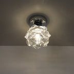 Modern Minimalist Rose Iron Glass Shade 1-Light Semi-Flush Mount Ceiling Light For Living Room