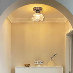 Modern Minimalist Rose Iron Glass Shade 1-Light Semi-Flush Mount Ceiling Light For Living Room