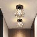 Modern Minimalist Rose Iron Glass Shade 1-Light Semi-Flush Mount Ceiling Light For Living Room