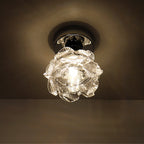 Modern Minimalist Rose Iron Glass Shade 1-Light Semi-Flush Mount Ceiling Light For Living Room