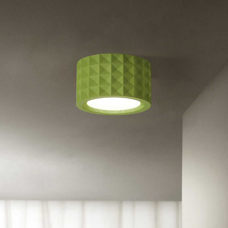 Traditional French Round Cylinder Resin Acrylic LED Flush Mount Ceiling Light for Living Room