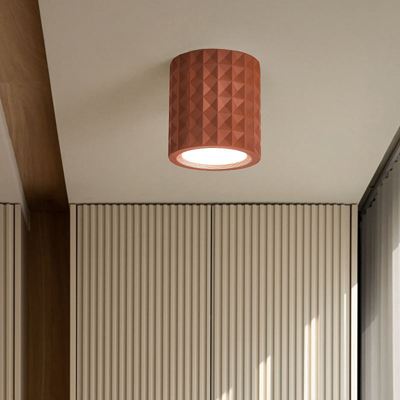Traditional French Round Cylinder Resin Acrylic LED Flush Mount Ceiling Light for Living Room