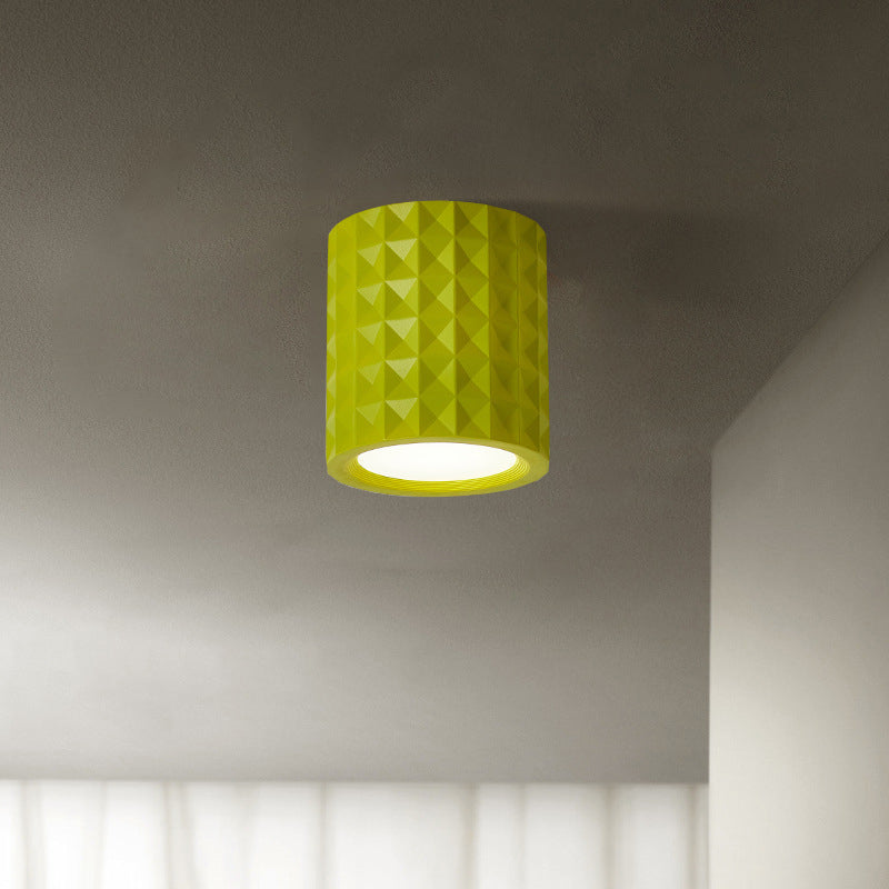 Traditional French Round Cylinder Resin Acrylic LED Flush Mount Ceiling Light for Living Room