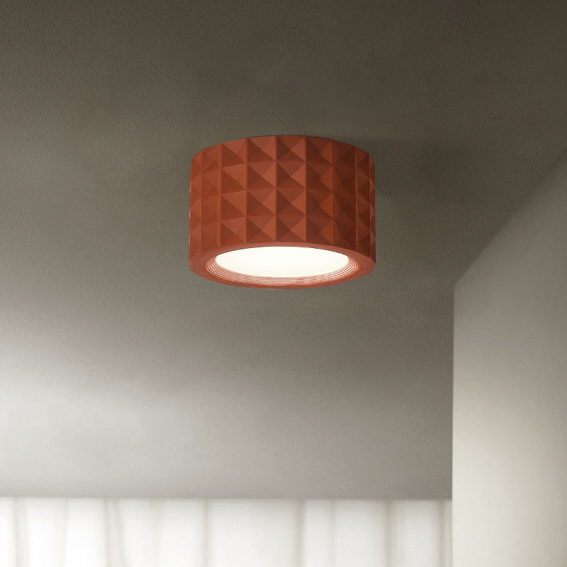 Traditional French Round Cylinder Resin Acrylic LED Flush Mount Ceiling Light for Living Room