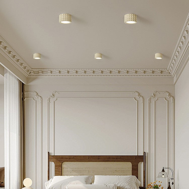 Traditional French Round Cylinder Resin Acrylic LED Flush Mount Ceiling Light for Living Room