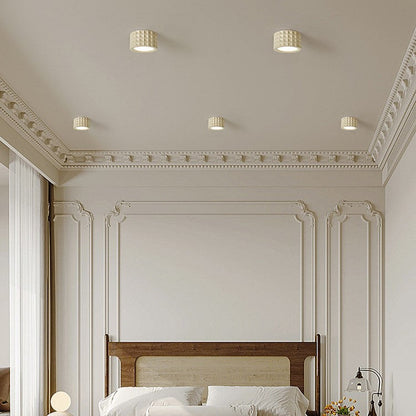 Traditional French Round Cylinder Resin Acrylic LED Flush Mount Ceiling Light for Living Room