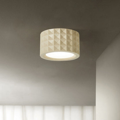 Traditional French Round Cylinder Resin Acrylic LED Flush Mount Ceiling Light for Living Room