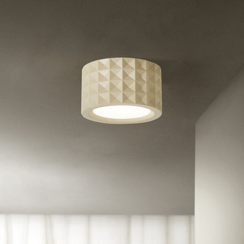 Traditional French Round Cylinder Resin Acrylic LED Flush Mount Ceiling Light for Living Room