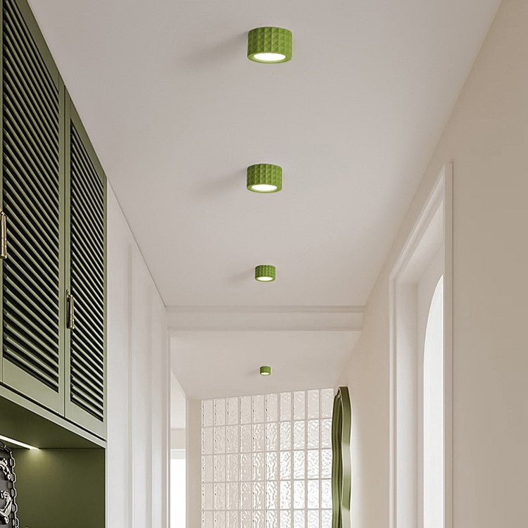 Traditional French Round Cylinder Resin Acrylic LED Flush Mount Ceiling Light for Living Room