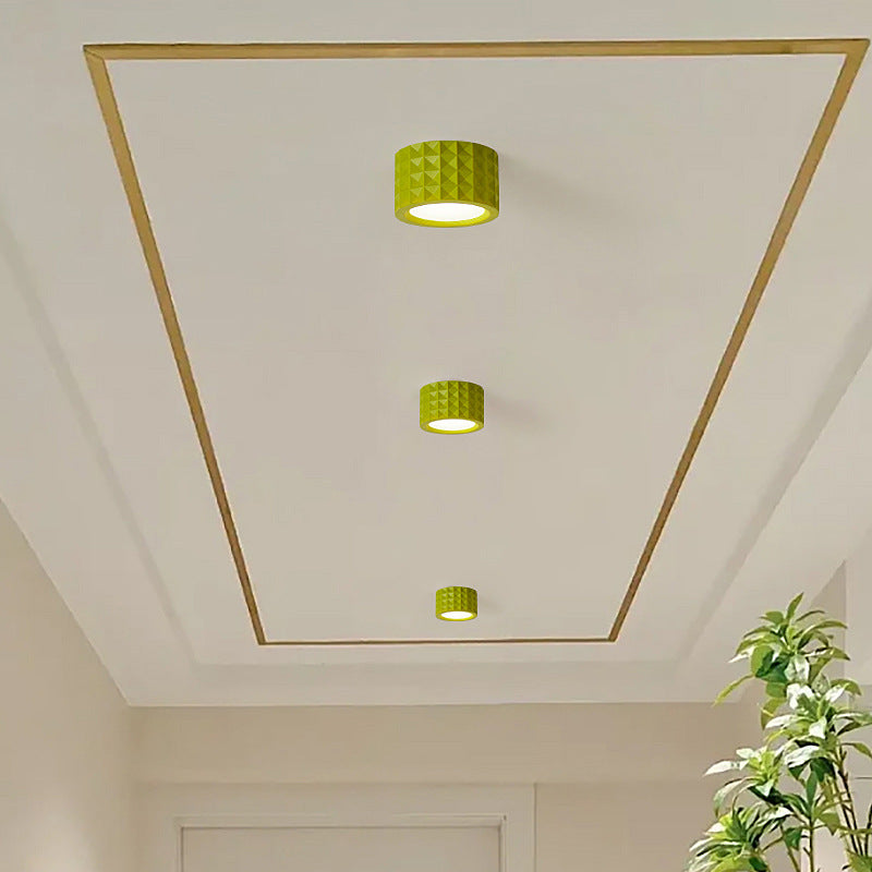 Traditional French Round Cylinder Resin Acrylic LED Flush Mount Ceiling Light for Living Room