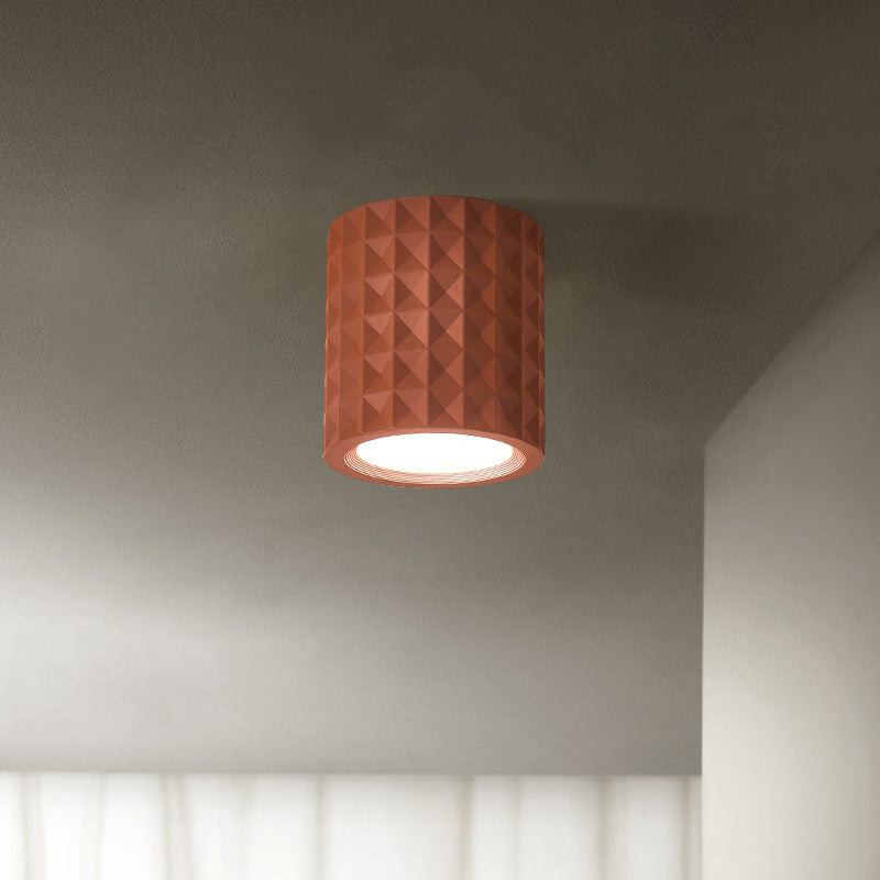 Traditional French Round Cylinder Resin Acrylic LED Flush Mount Ceiling Light for Living Room