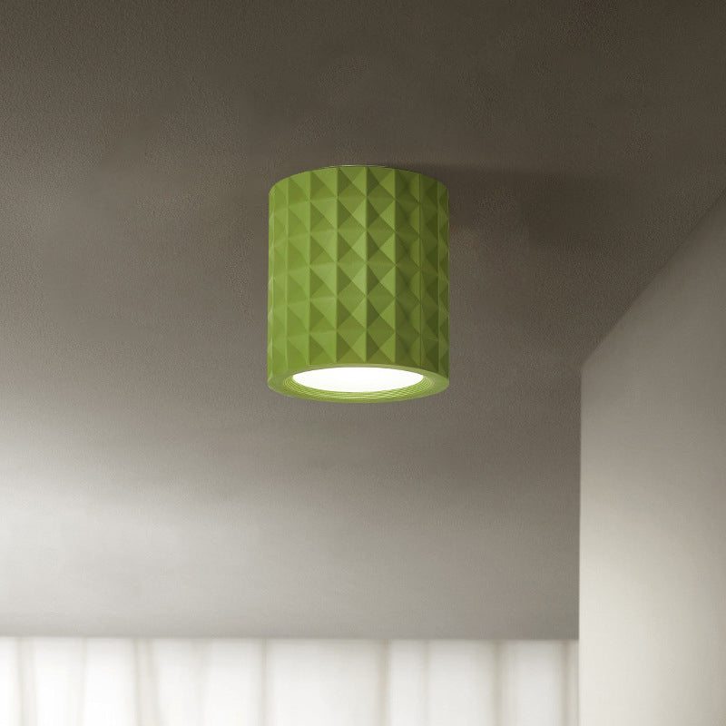 Traditional French Round Cylinder Resin Acrylic LED Flush Mount Ceiling Light for Living Room