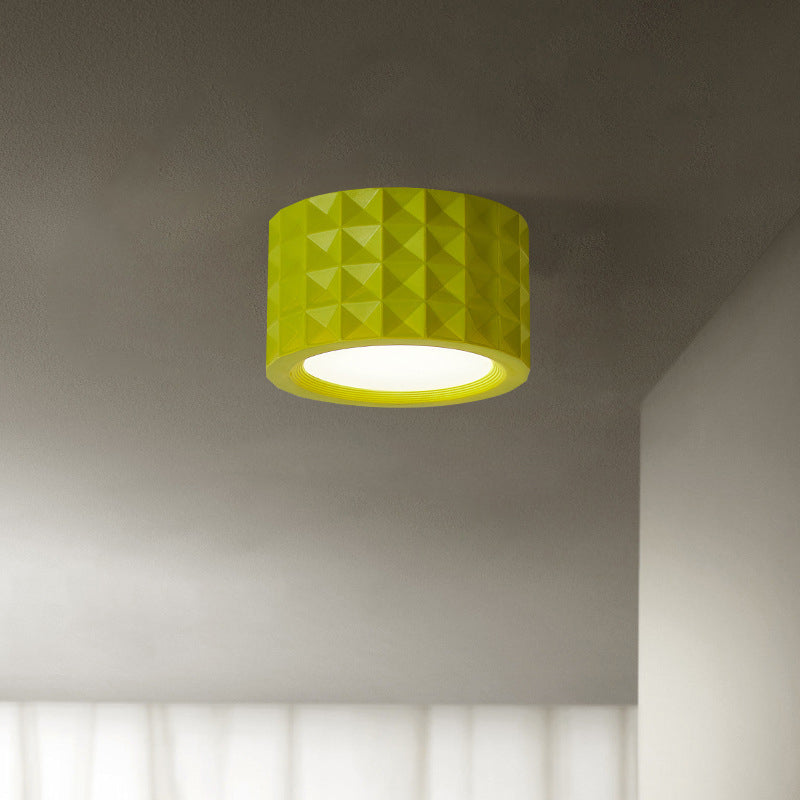 Traditional French Round Cylinder Resin Acrylic LED Flush Mount Ceiling Light for Living Room