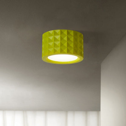 Traditional French Round Cylinder Resin Acrylic LED Flush Mount Ceiling Light for Living Room