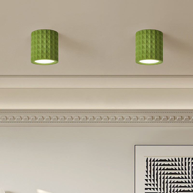 Traditional French Round Cylinder Resin Acrylic LED Flush Mount Ceiling Light for Living Room