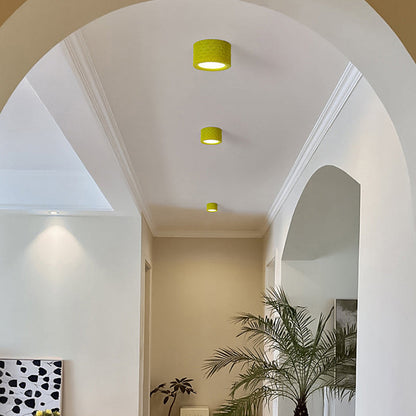 Traditional French Round Cylinder Carved Resin Acrylic LED Flush Mount Ceiling Light For Living Room