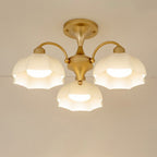 Contemporary Nordic Branch Curved Rod Floral Bowl Copper Glass 3-Light Semi-Flush Mount Ceiling Light For Living Room